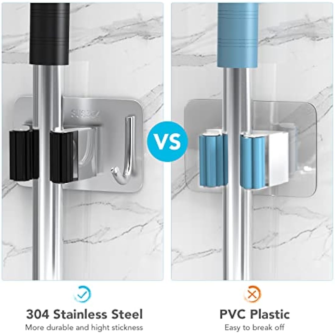 Homeasy Mop and Broom Holder | 4 Pcs Stainless Steel Wall Mount Hanger