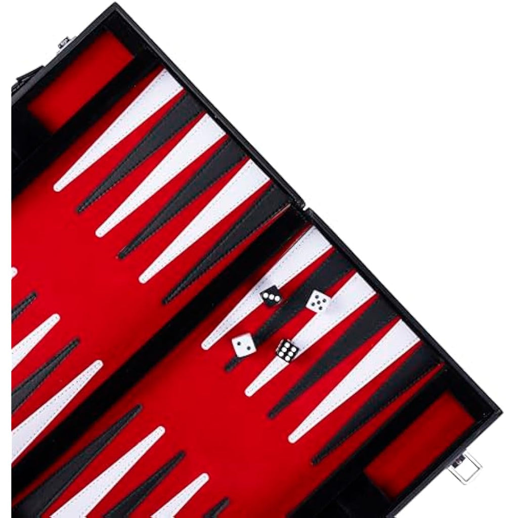 Engelhart 15" Backgammon Set – Faux Leather Travel Case with Felt Interior