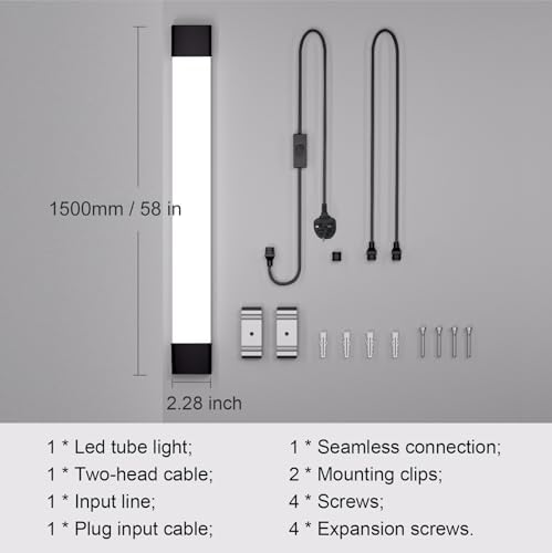 Amdelne 5FT LED Batten Light – 45W IP65 Waterproof Shop Light, 6000K Black