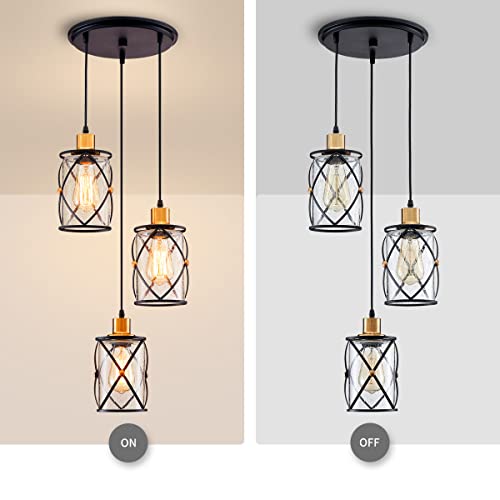 WUZUPS Industrial 3-Light Pendant Ceiling Fixture | Seeded Glass Shade