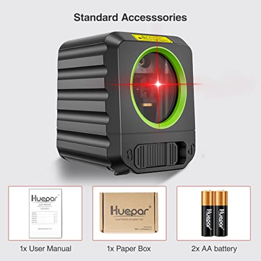Huepar Self-Leveling Red Beam Cross Line Laser Level – IP54 Alignment Tool