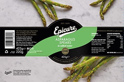 Epicure Green Asparagus Spears in Salted Water, 425g (Pack of 12)