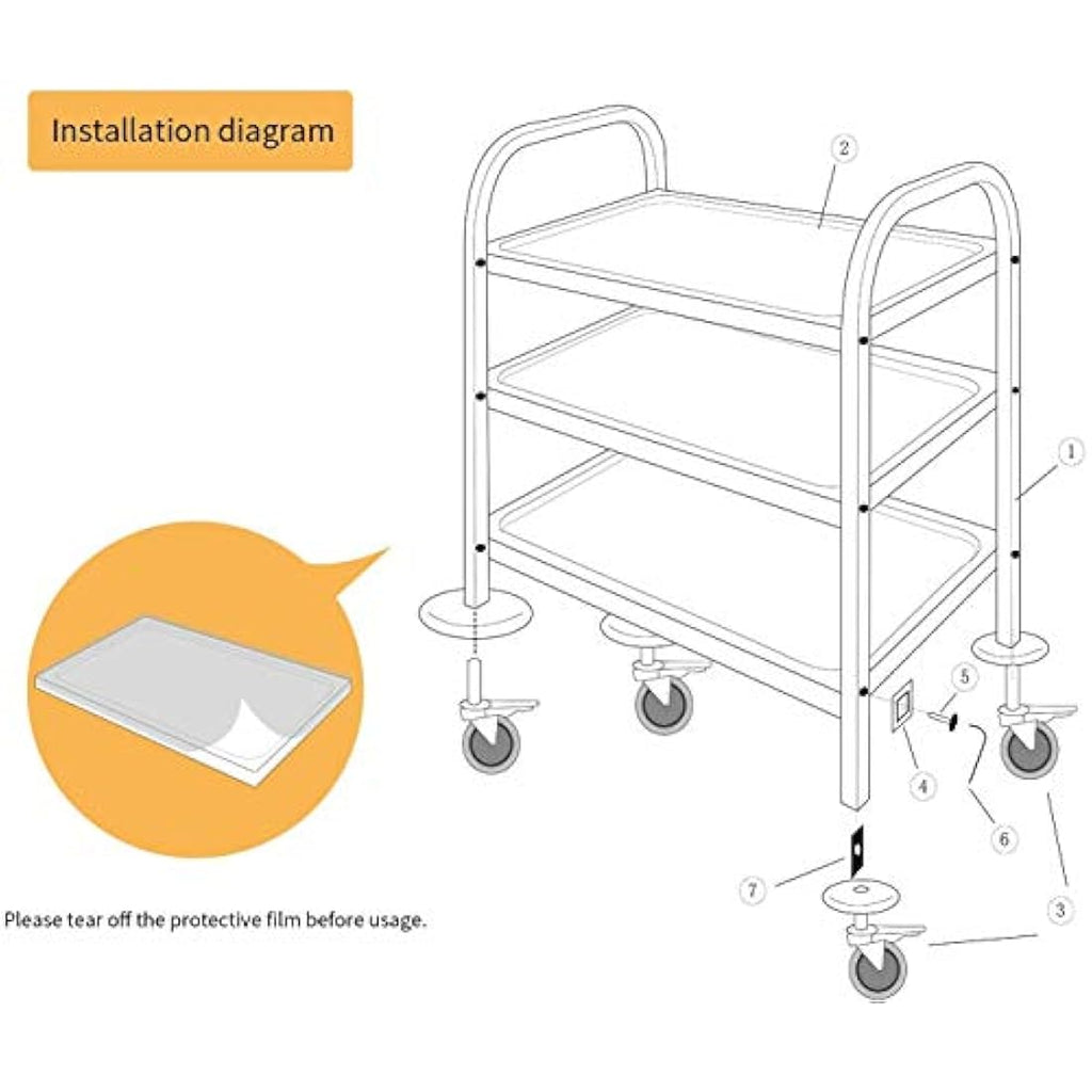 uyoyous 3-Tier Stainless Steel Utility Cart with Locking Wheels