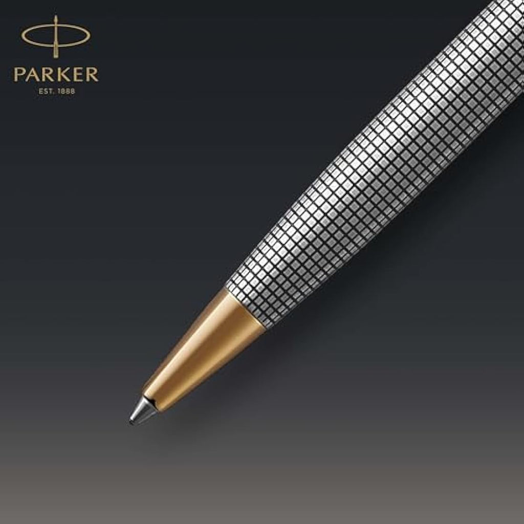 Parker Sonnet Ballpoint Pen – Chiselled Silver with Gold Trim