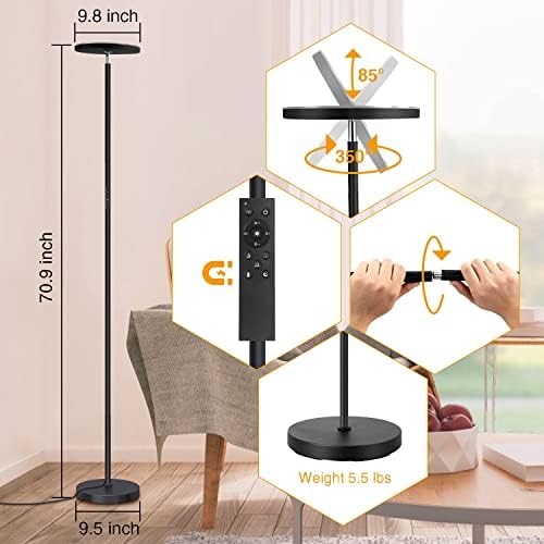 OUTON LED Floor Lamp – 30W 3000LM Modern Dimmable Torchiere with Remote