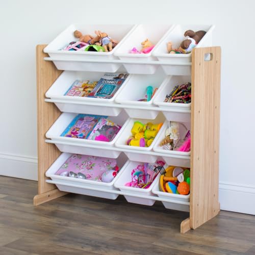 Humble Crew Journey Wooden Toy Storage Organiser with 12 Bins – White