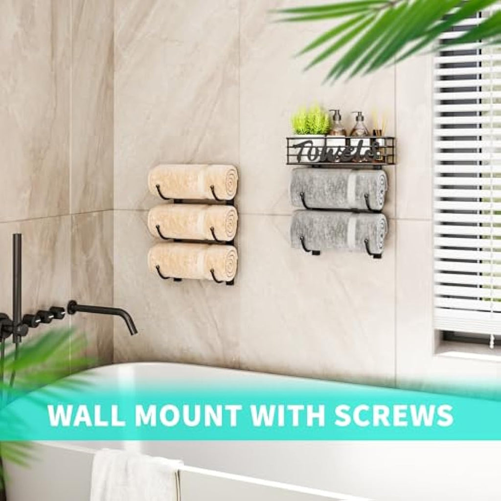 HapiRm 6-Tier Over Door Towel Rack | Wall Mounted Metal Storage with Basket