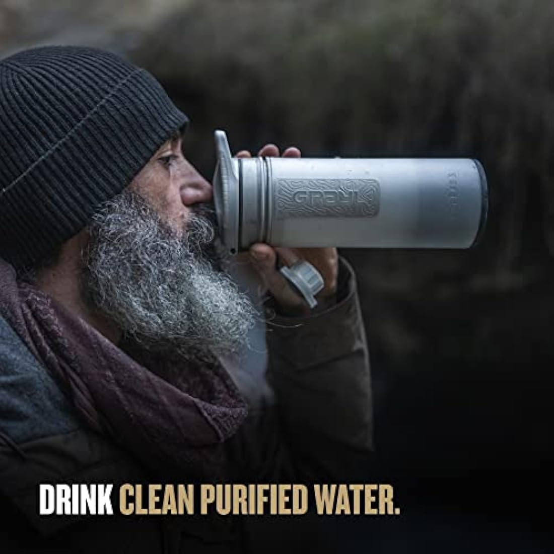 Grayl GeoPress Water Purifier Bottle - 24oz Portable Filter - Peak White