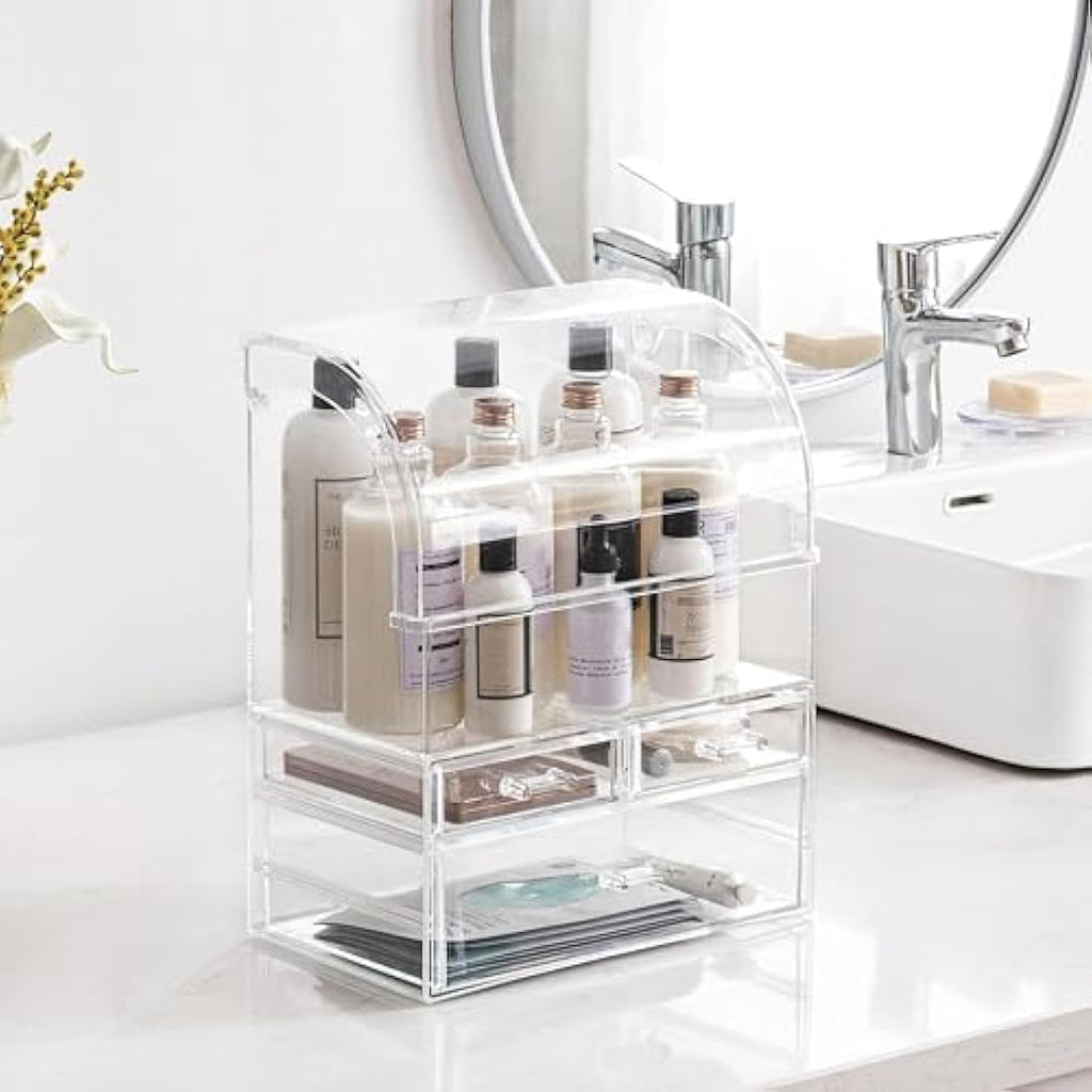 SIOOUI Acrylic Makeup Organizer – Large Clear Cosmetic Storage with Drawers
