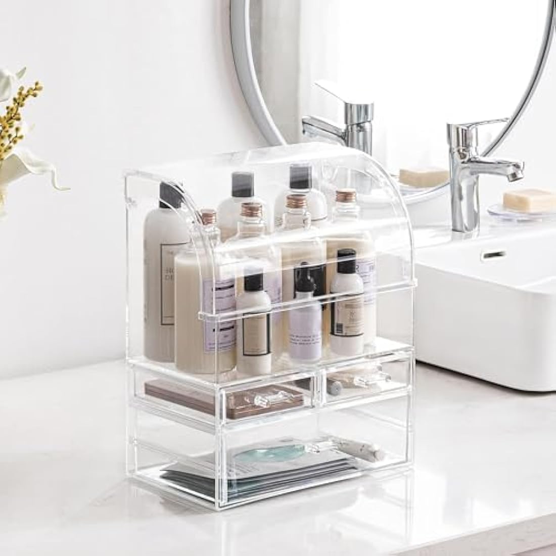 SIOOUI Acrylic Makeup Organizer – Large Clear Cosmetic Storage with Drawers