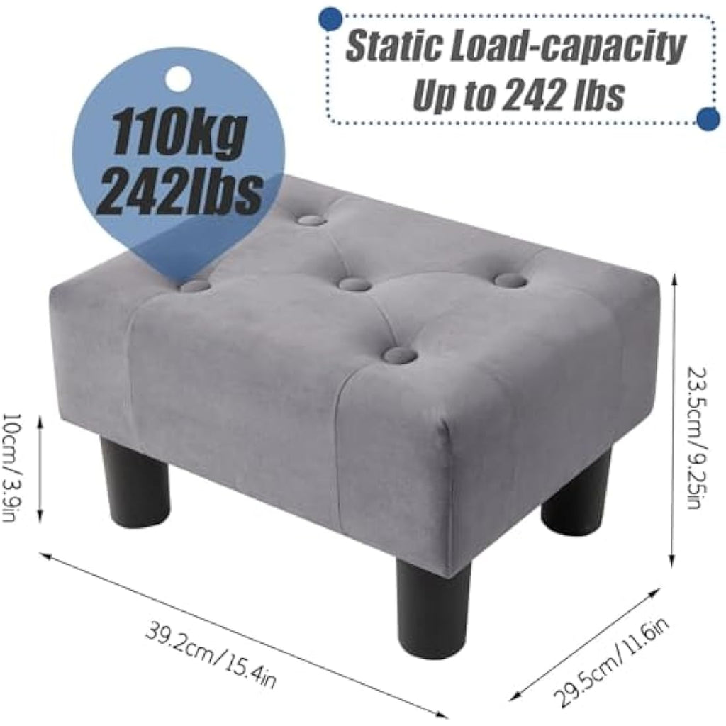 Velvet Footstool – Small Storage Ottoman for Living Room, Gray