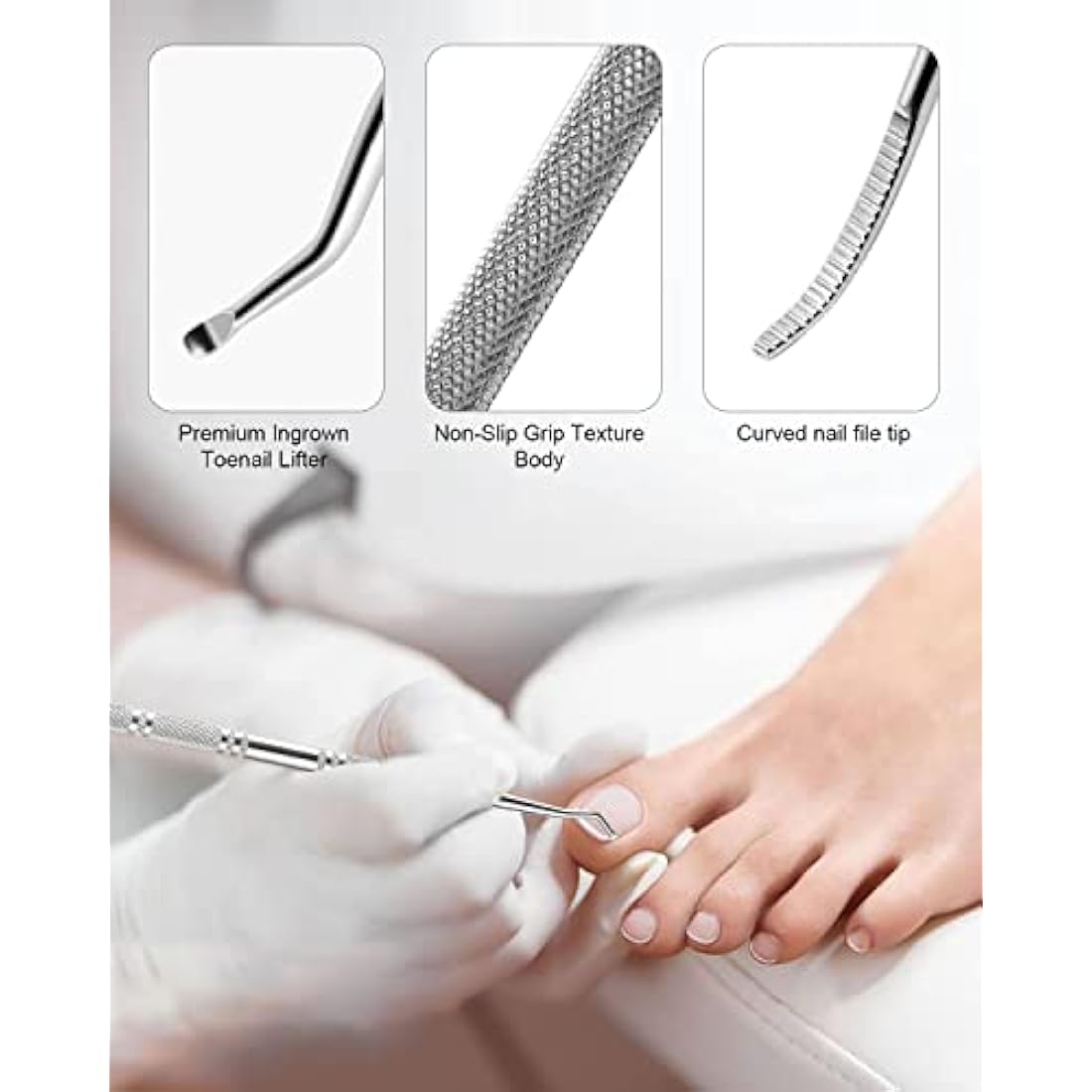 BEZOX Ingrown Toenail File and Lifter Set – Stainless Steel Podiatry Kit