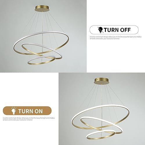 Jolof Store Gold 3-Ring LED Chandelier – Dimmable Modern Acrylic Pendant