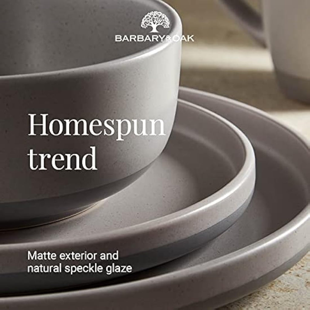 Barbary & Oak Avena 16 Piece Stoneware Dinnerware Set | Fossil Grey
