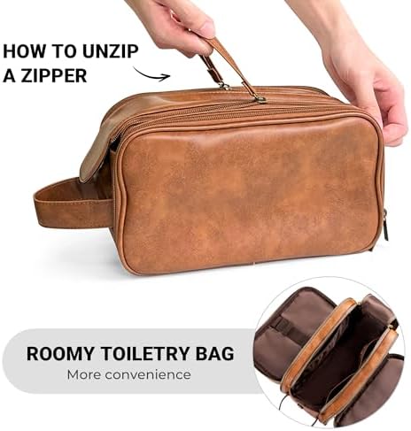 Jolof Store Men's PU Leather Toiletry Bag – Large Travel Dopp Kit