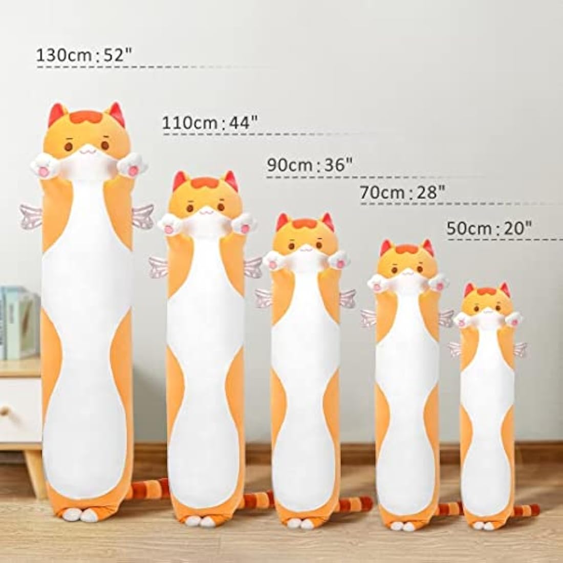 Mewaii 51in Long Cat Plush Body Pillow – Soft Orange Stuffed Animal