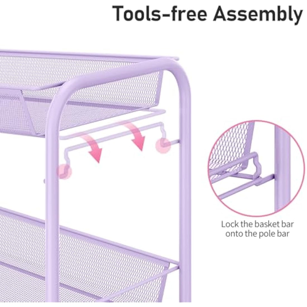 APEXCHASER 3-Tier Rolling Utility Cart | Metal Mobile Storage Trolley