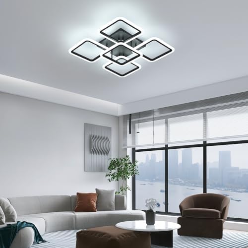 Comely Modern LED Ceiling Light – 61W 5-Square Black Chandelier 6500K