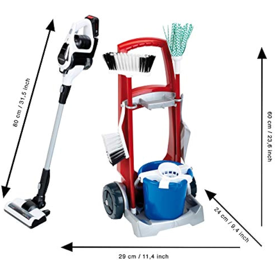 Theo Klein Bosch Toy Cleaning Trolley & Vacuum Cleaner Set for Kids