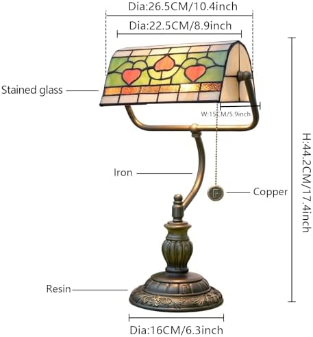 Blivuself Tiffany Style Heart Bankers Lamp | Stained Glass Desk Light