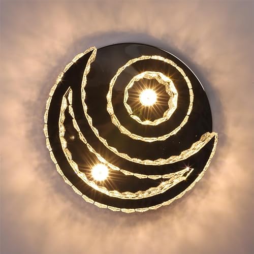 CXGLEAMING 15.7" Moon Crystal Chandelier – Dimmable LED Flush Mount Light
