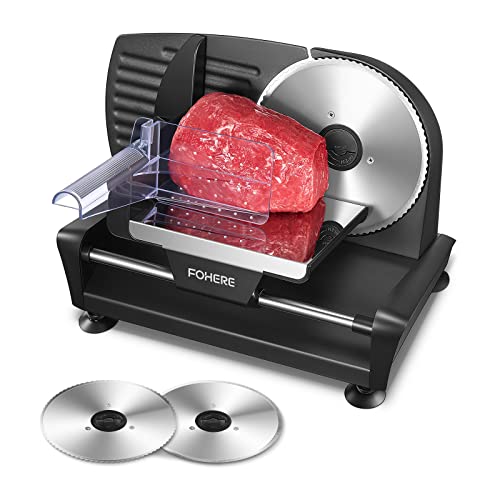 FOHERE Electric Meat Slicer – 200W Food Slicer with 2 Stainless Steel Blades