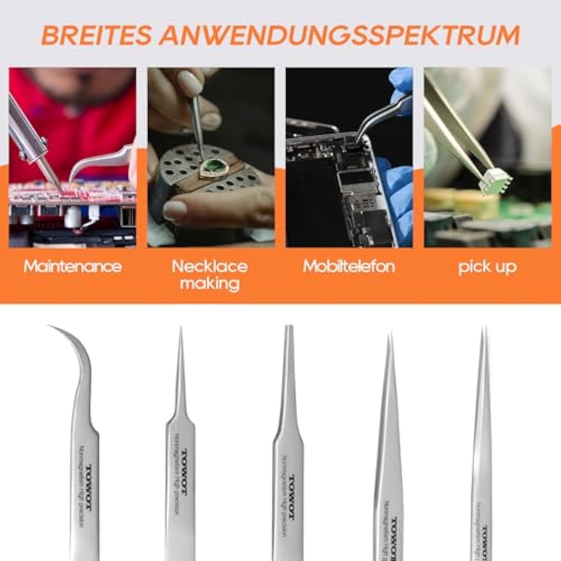 Jolof Store Precision Stainless Steel Tweezers Set for Electronics – 5 PCS