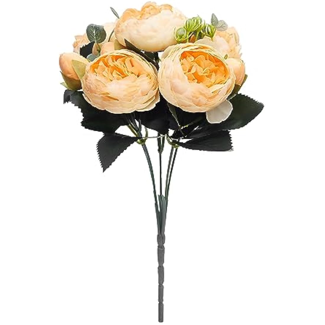 Jolof Store Silk Peony and Tea Rose Artificial Bouquet - Yellow, 9 Heads