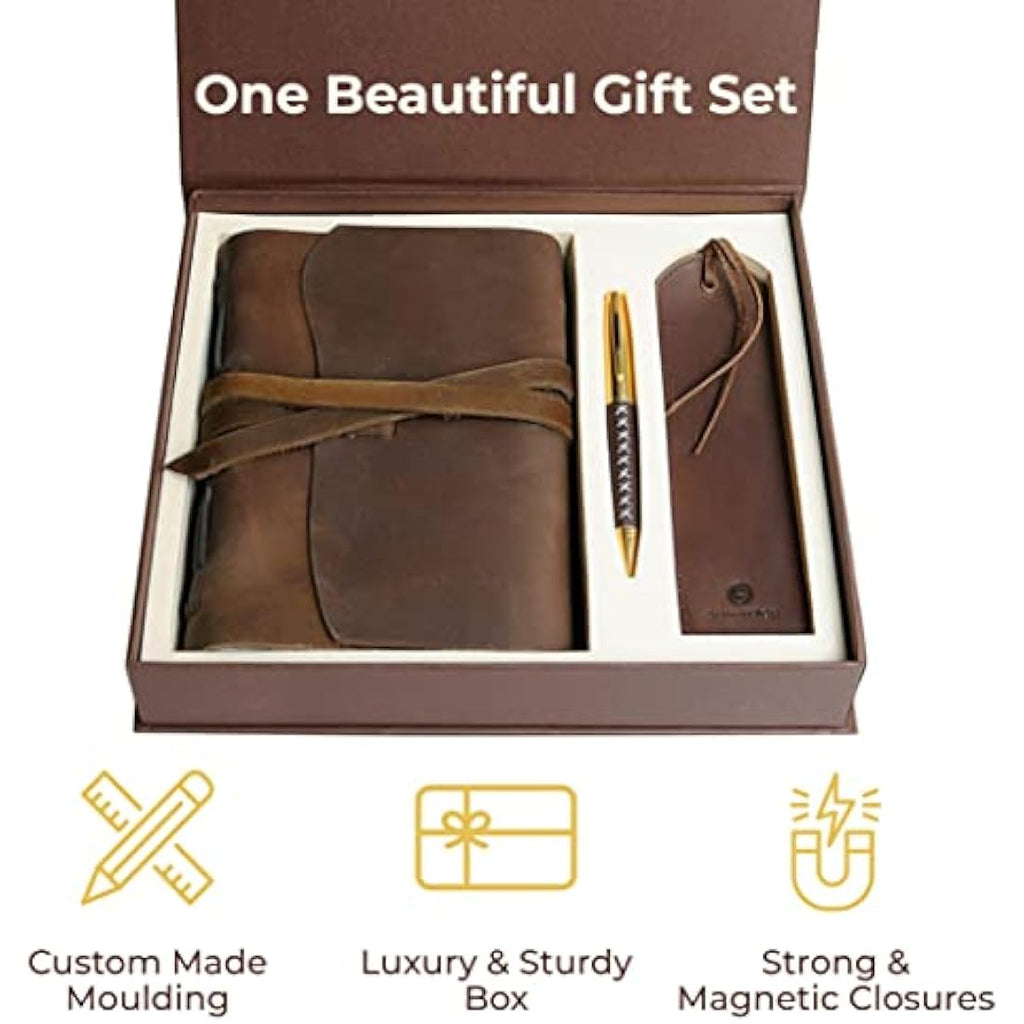 Jolof Store Handmade Leather Journal Gift Set | A5 Travel Diary with Pen