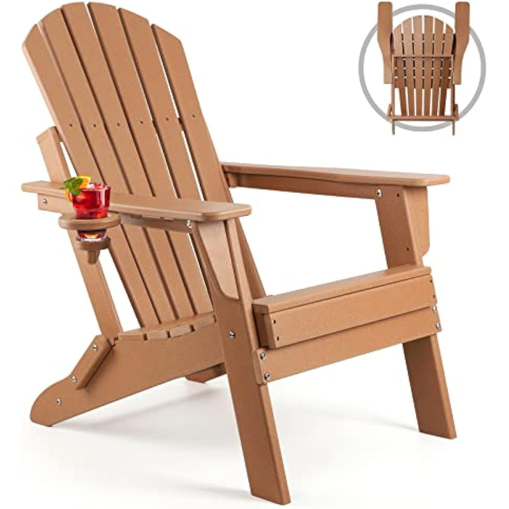 Folding HDPE Adirondack Chair with Cup Holder – Weatherproof