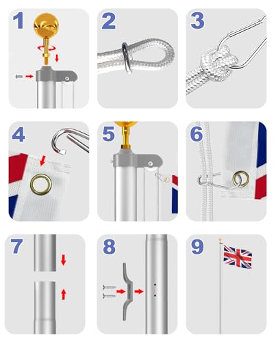 ZMTECH 20FT Sectional Flag Pole Kit | Heavy-Duty Aluminium Outdoor Stand