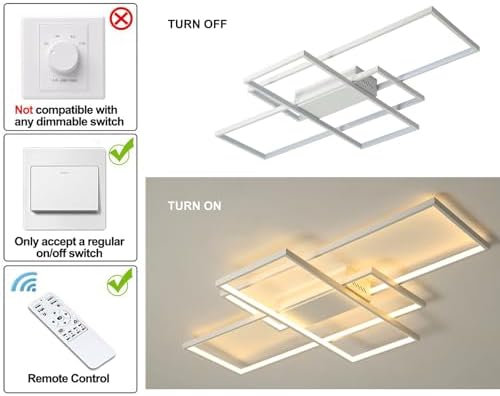 JIINOO Modern LED Chandelier – 50W Dimmable 3-Layer Square Ceiling Light