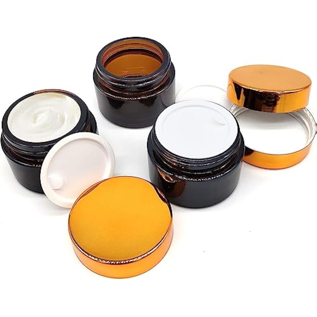 Jolof Store 6-Pack Amber Glass Jars - 50ml Refillable Cosmetic Pots