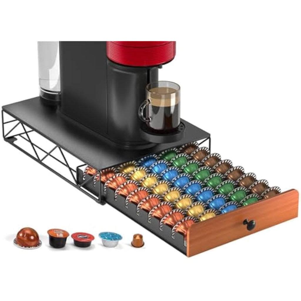 HFHOME Metal Coffee Pod Holder Drawer for 50 Nespresso Vertuo Capsules