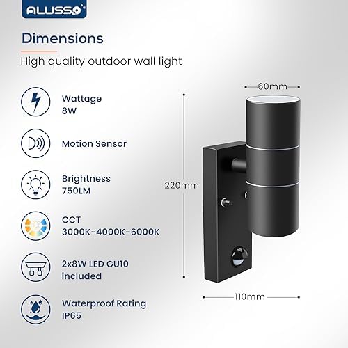 ALUSSO Motion Sensor Outdoor Wall Light – IP65 Stainless Steel Up Down Sconce