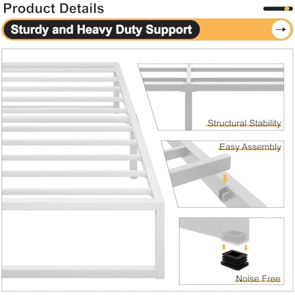 Jolof Store Small Double Metal Bed Frame | 120x190cm Steel Slat | White