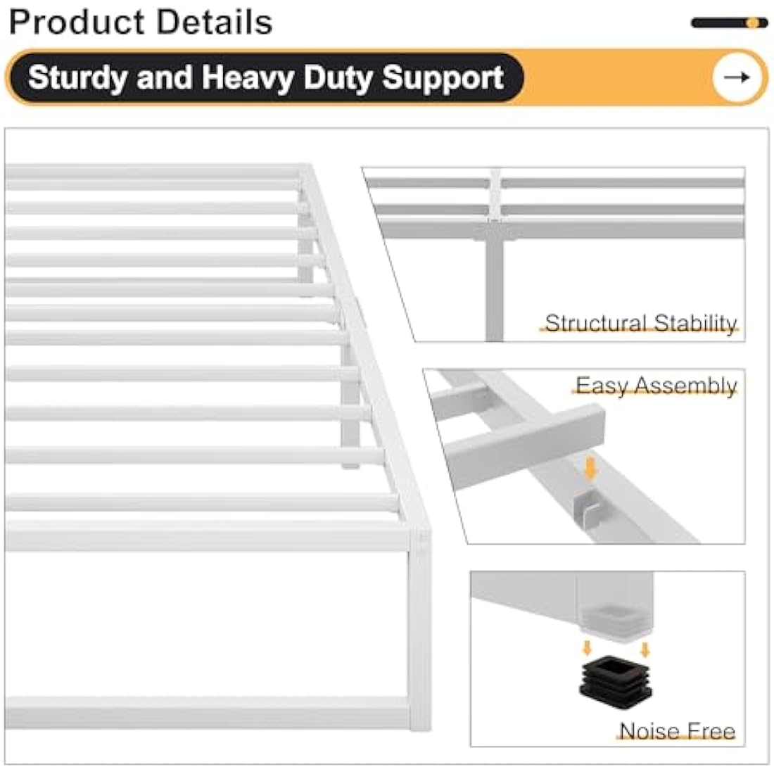 Jolof Store Small Double Metal Bed Frame | 120x190cm Steel Slat | White
