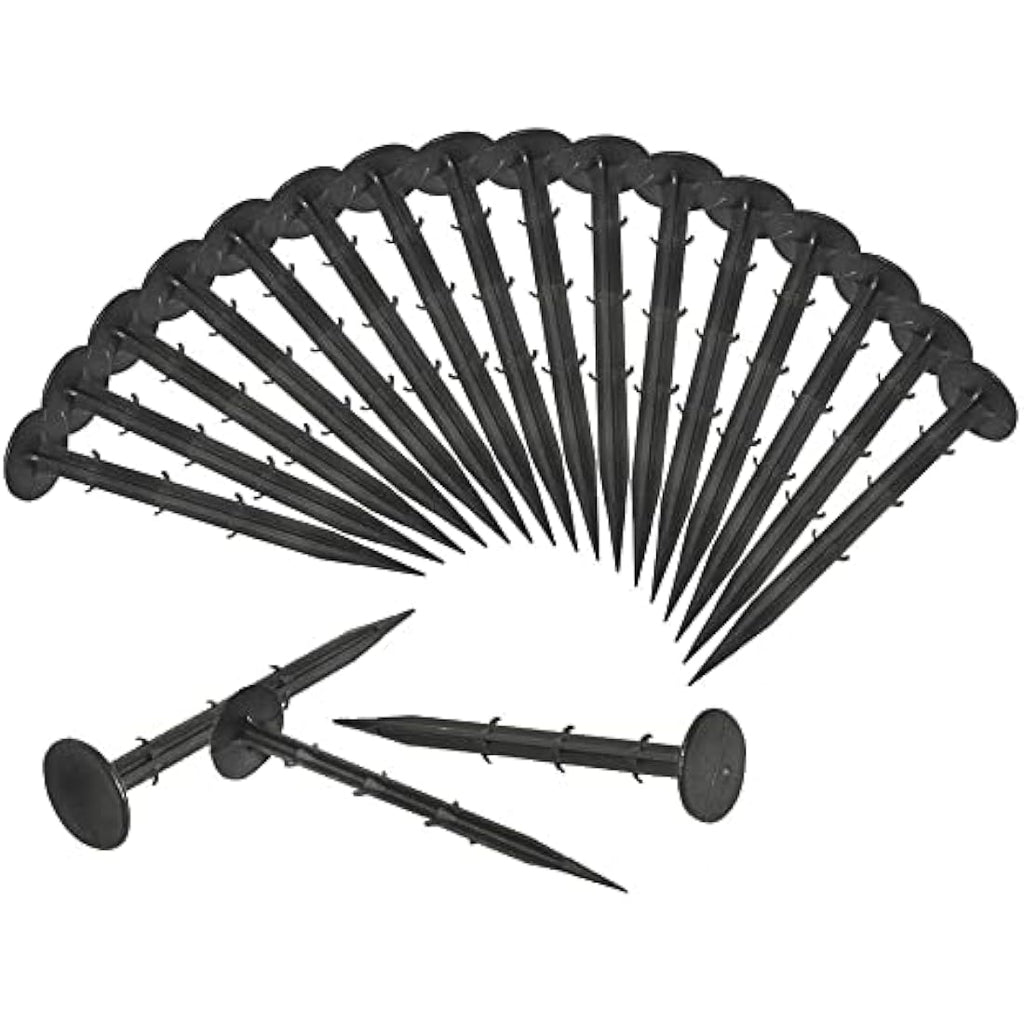 Ram 100 Pack Weed Fabric Garden Pegs | 6 Inch Black Plastic Anchors