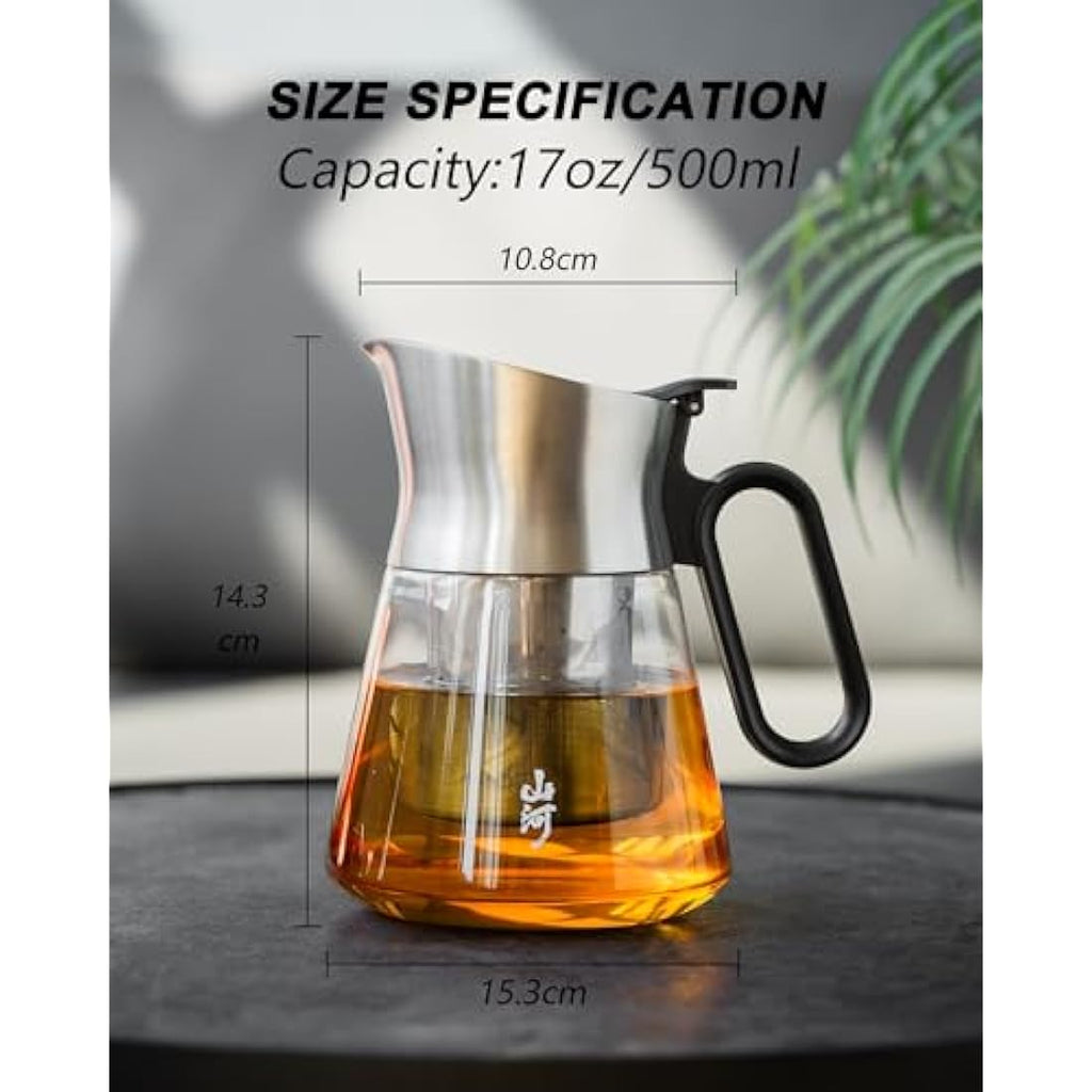 ZENS Glass Teapot with Infuser – 500ml Borosilicate Pot with Steel Spout