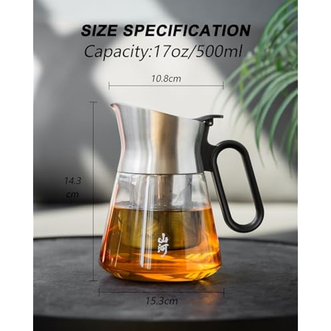 ZENS Glass Teapot with Infuser – 500ml Borosilicate Pot with Steel Spout