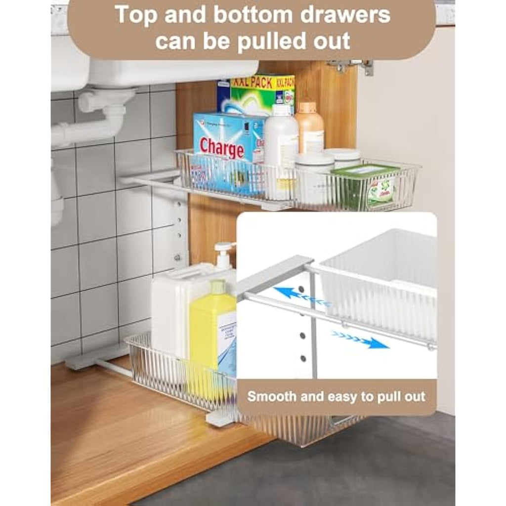 UMDONX 2-Pack Under Sink Organiser | 2-Tier Adjustable Metal Storage