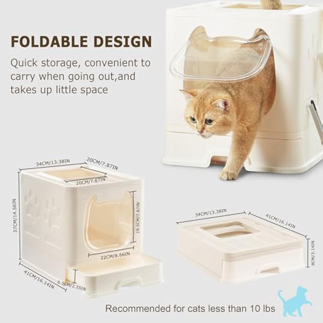 Pawsayes Cat Litter Box – Foldable Top Entry Tray with Drawer and Scoop