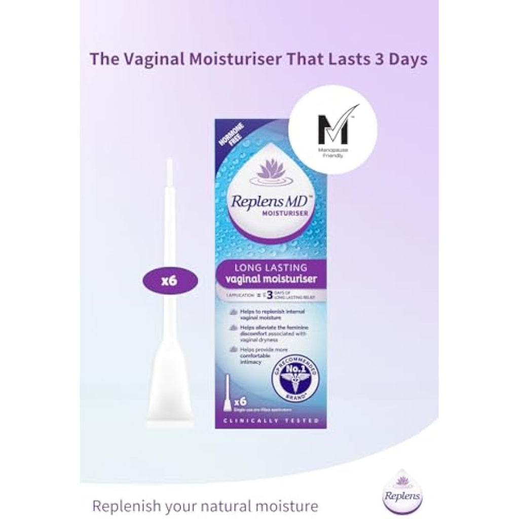 Replens Long Lasting Vaginal Moisturiser | Hormone Free | 6 Applicators