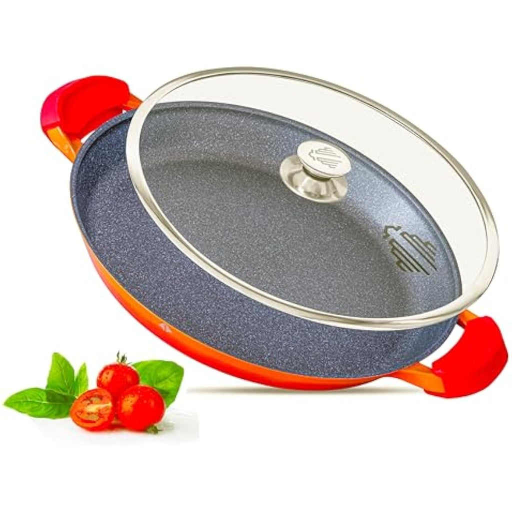 Ceramic Non-Stick Paella Pan with Glass Lid – Orange, 36cm