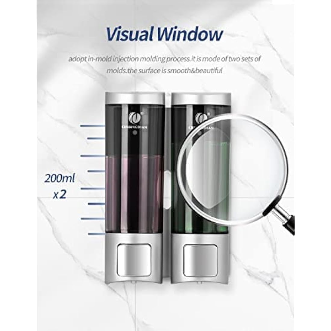 Double Wall Mounted Soap Dispenser | 200ml Refillable PC+ABS