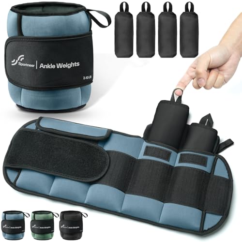 Sportneer Adjustable Ankle Weights – 1.8 to 9kg Pair for Legs and Arms