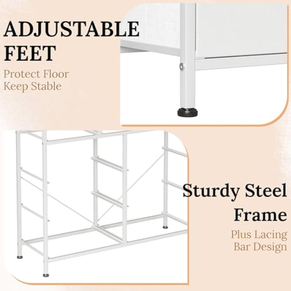 CAIYUN 9-Drawer Fabric Dresser | White Storage Chest with Wood Top
