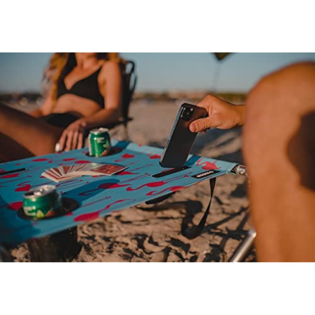 Neso Portable Beach Table | Lightweight Folding Canvas Table – Flamingos
