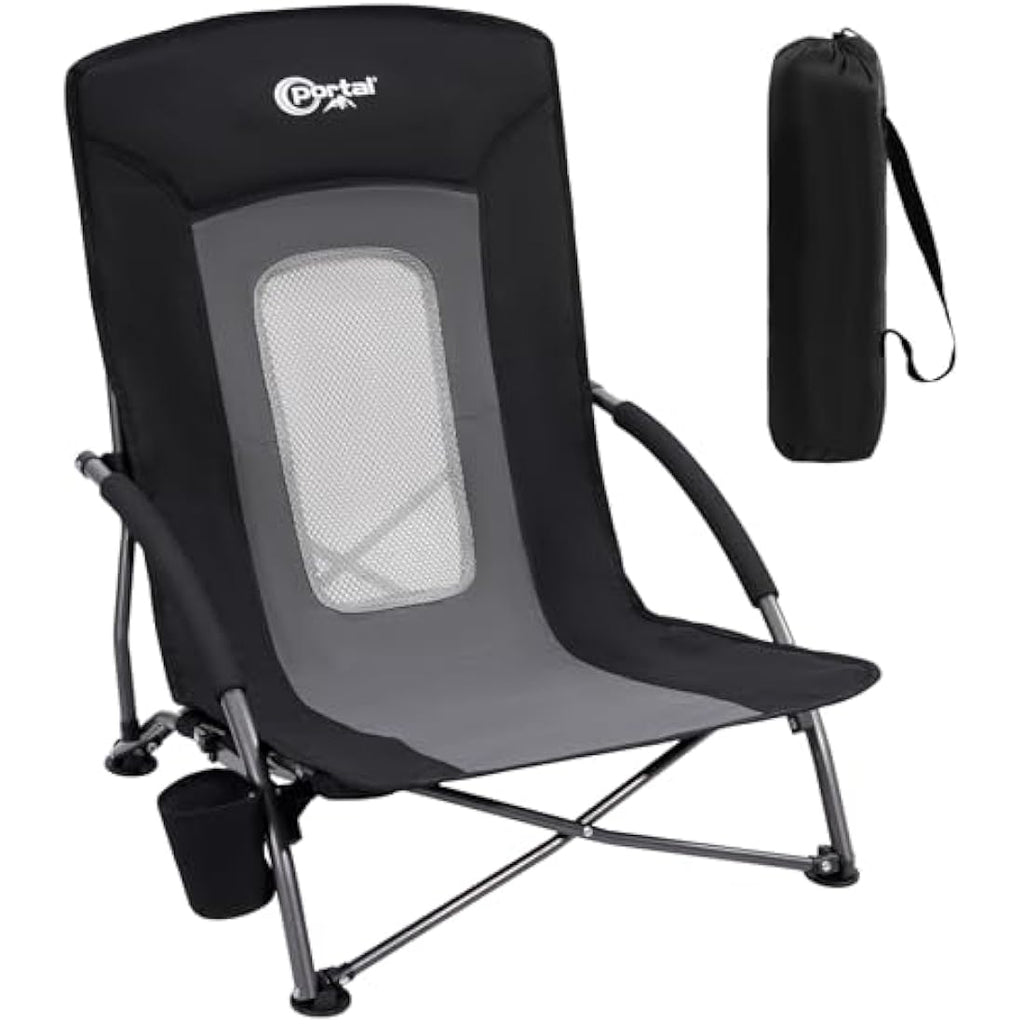 Portal Folding Beach Chair – Lightweight Low Portable Seat with Cupholder