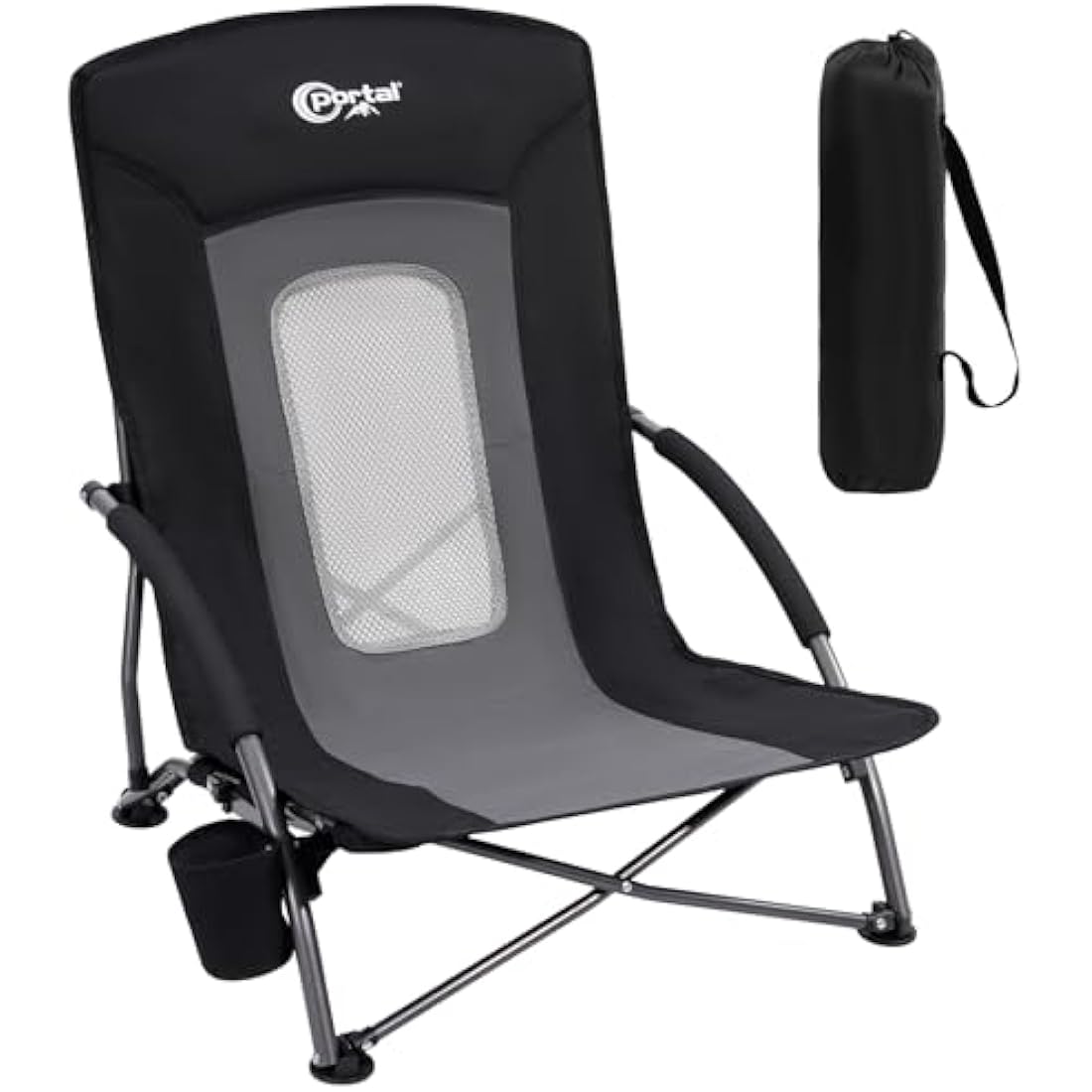 Portal Folding Beach Chair – Lightweight Low Portable Seat with Cupholder